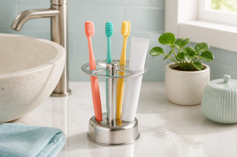 Lustre Stainless-Steel Toothbrush Stand