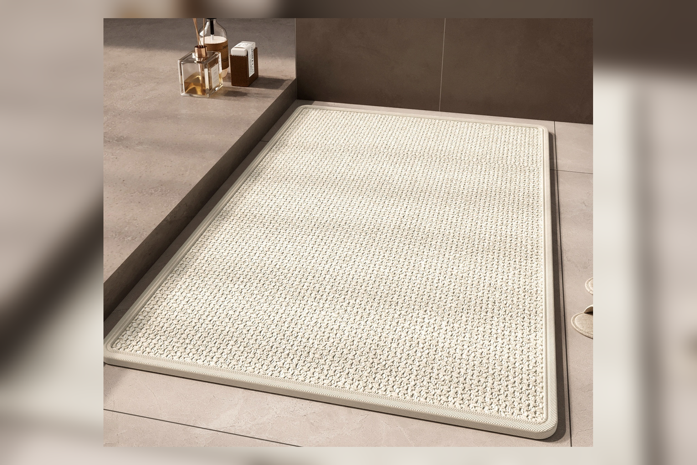 Rice Loom woven non-slip mat in a bathroom