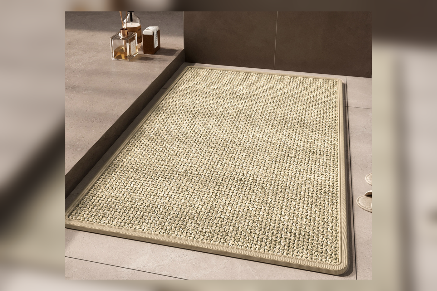 Camel Loom woven non-slip mat in a bathroom