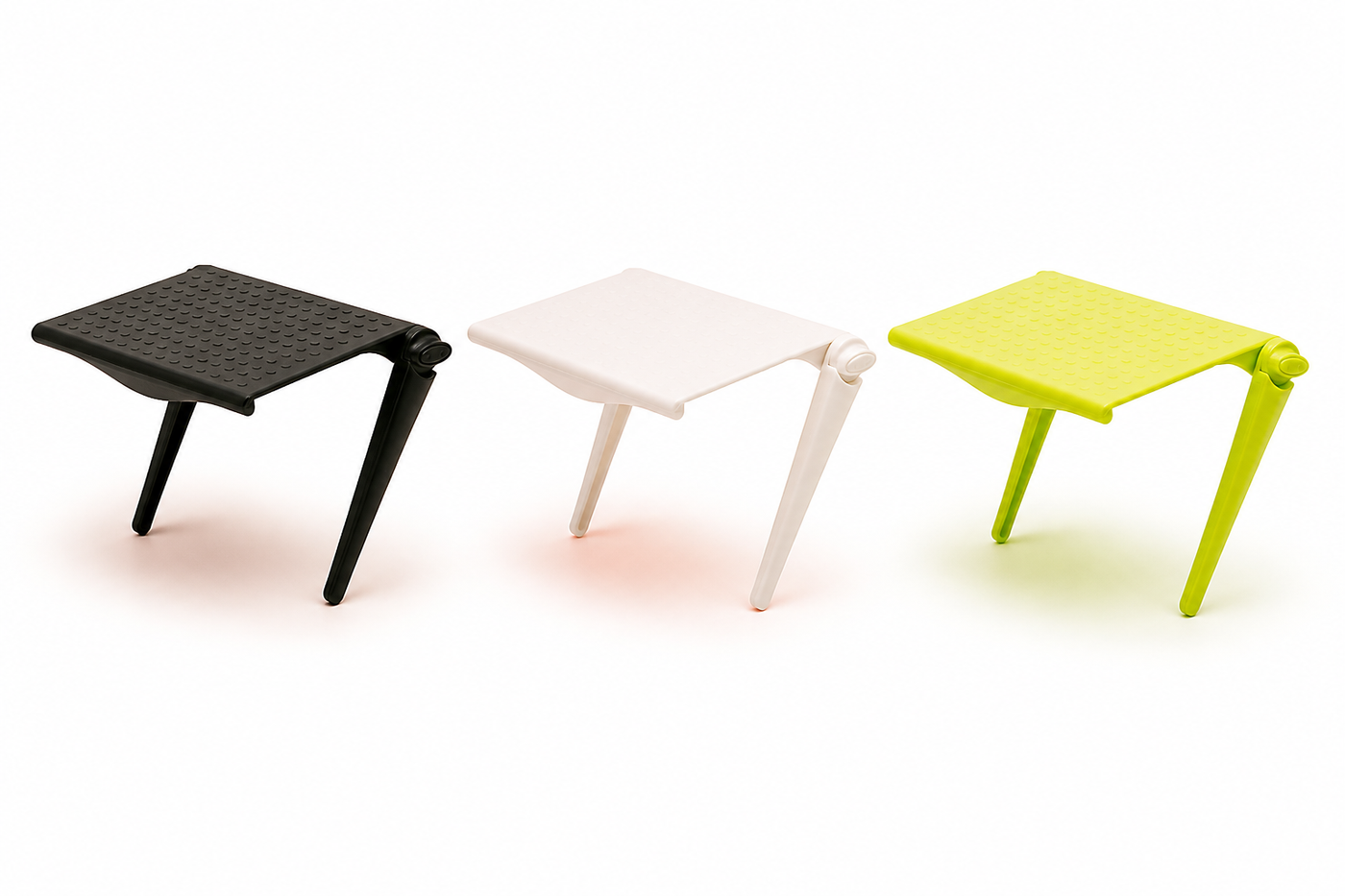 Black white and green PerchFold monitor-top shelf color options
