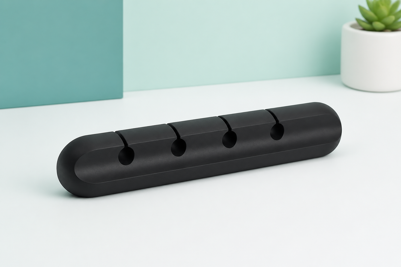 Black CordCove cable organizer with exactly five slots
