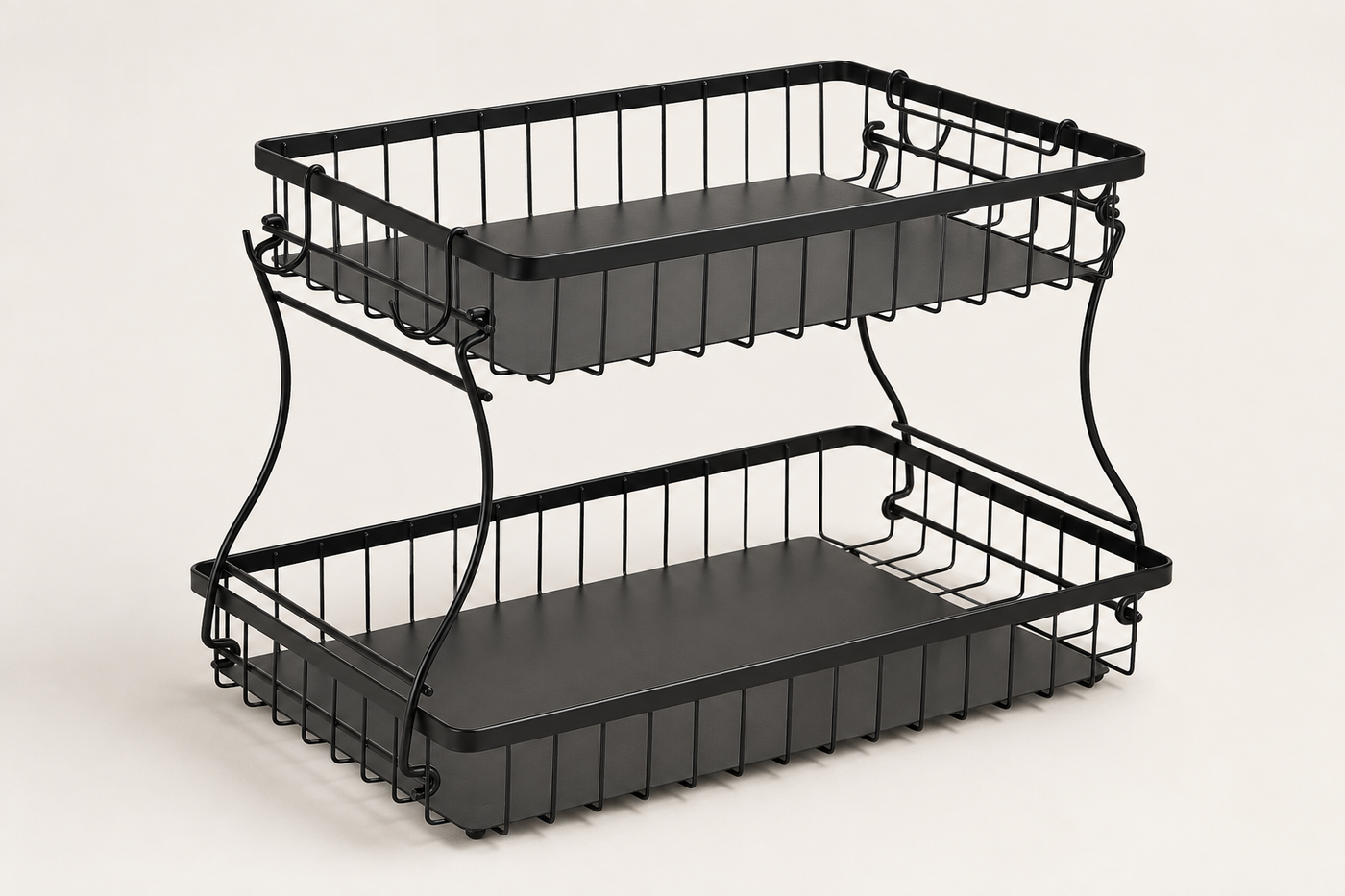HarvestRise empty two-tier removable wire basket organizer in matte black