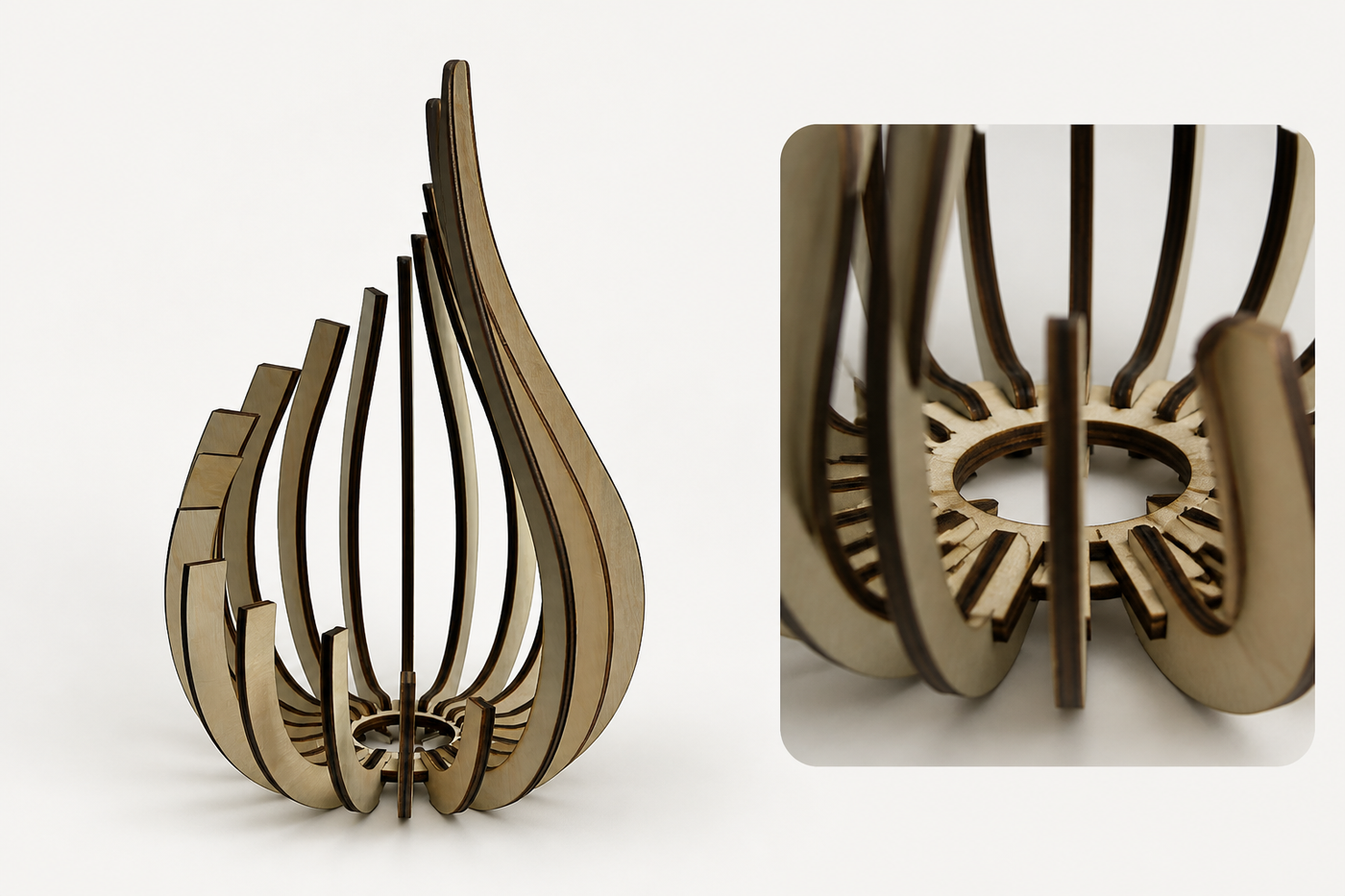 LotusGlow open-rib wooden construction and interlocking tealight cradle detail