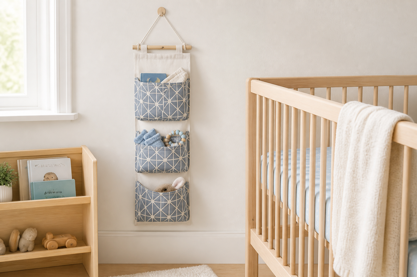 Sill hanging organizer storing lightweight nursery essentials