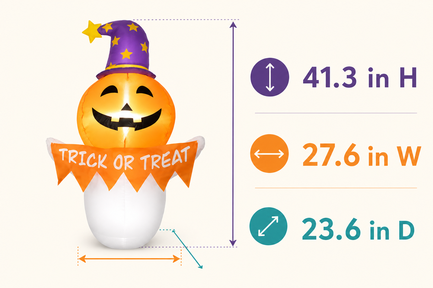 SpellGlow Halloween window inflatable dimensions: 41.3 inches high, 27.6 inches wide, and 23.6 inches deep