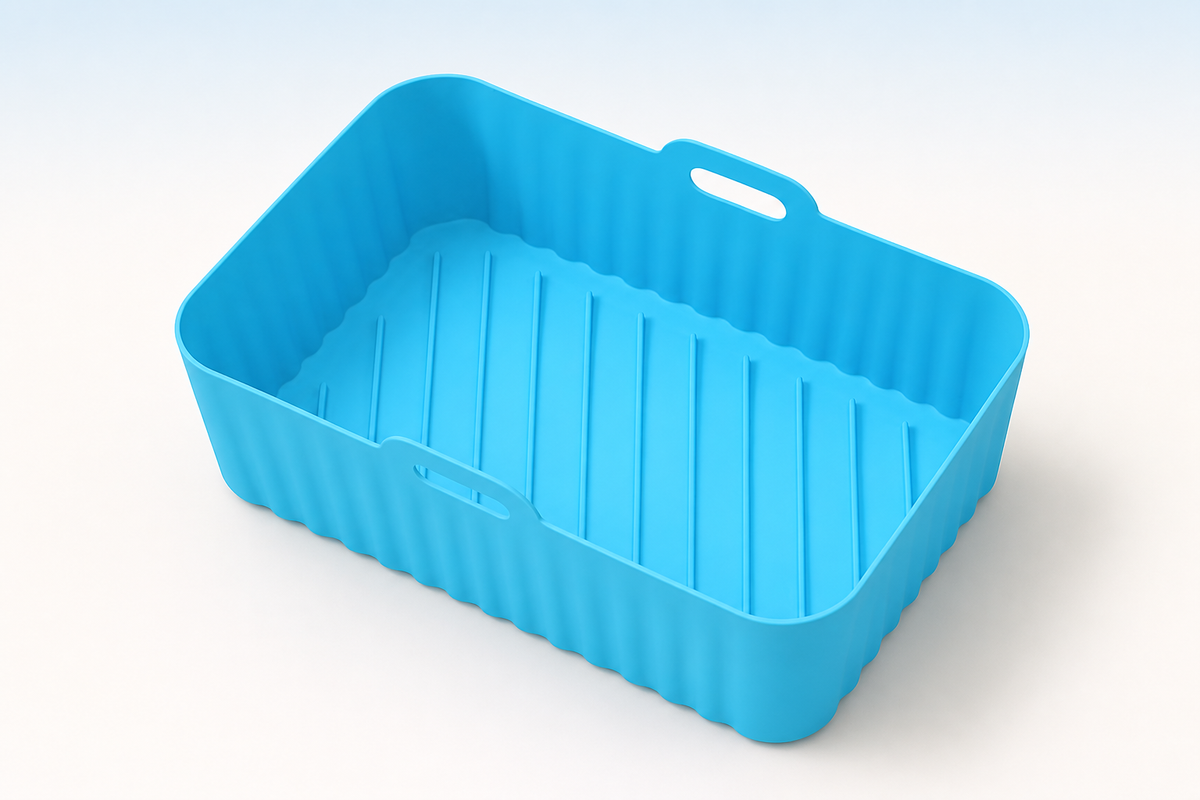 Blue CrispNest reusable silicone air-fryer liner