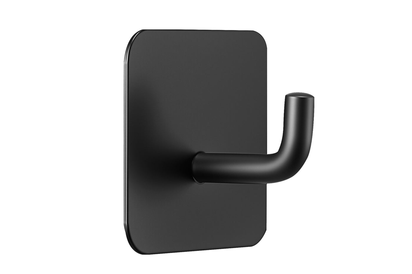 Exact ClingArc matte-black metal adhesive hook with rounded square plate and short J-shaped arm