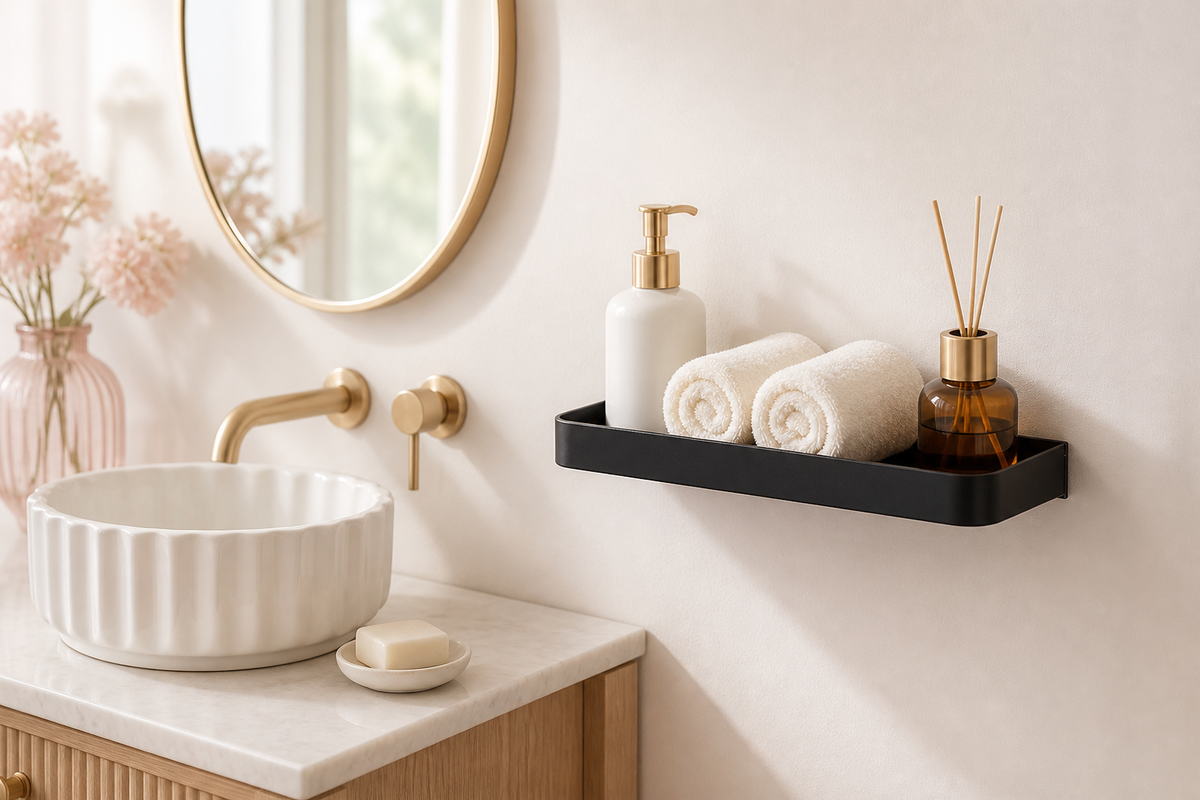 Ledge 30 cm wall shelf in a bright powder room