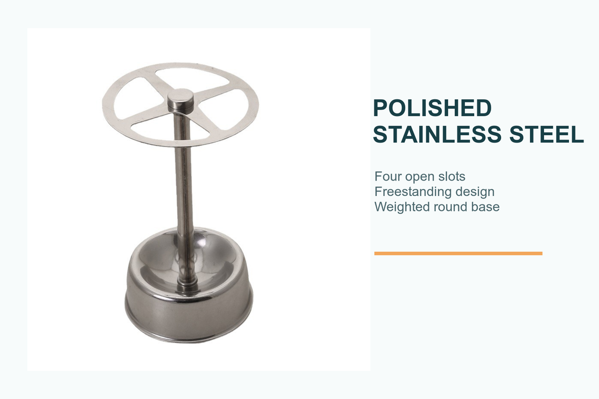Lustre polished stainless-steel four-slot freestanding toothbrush holder exact product view