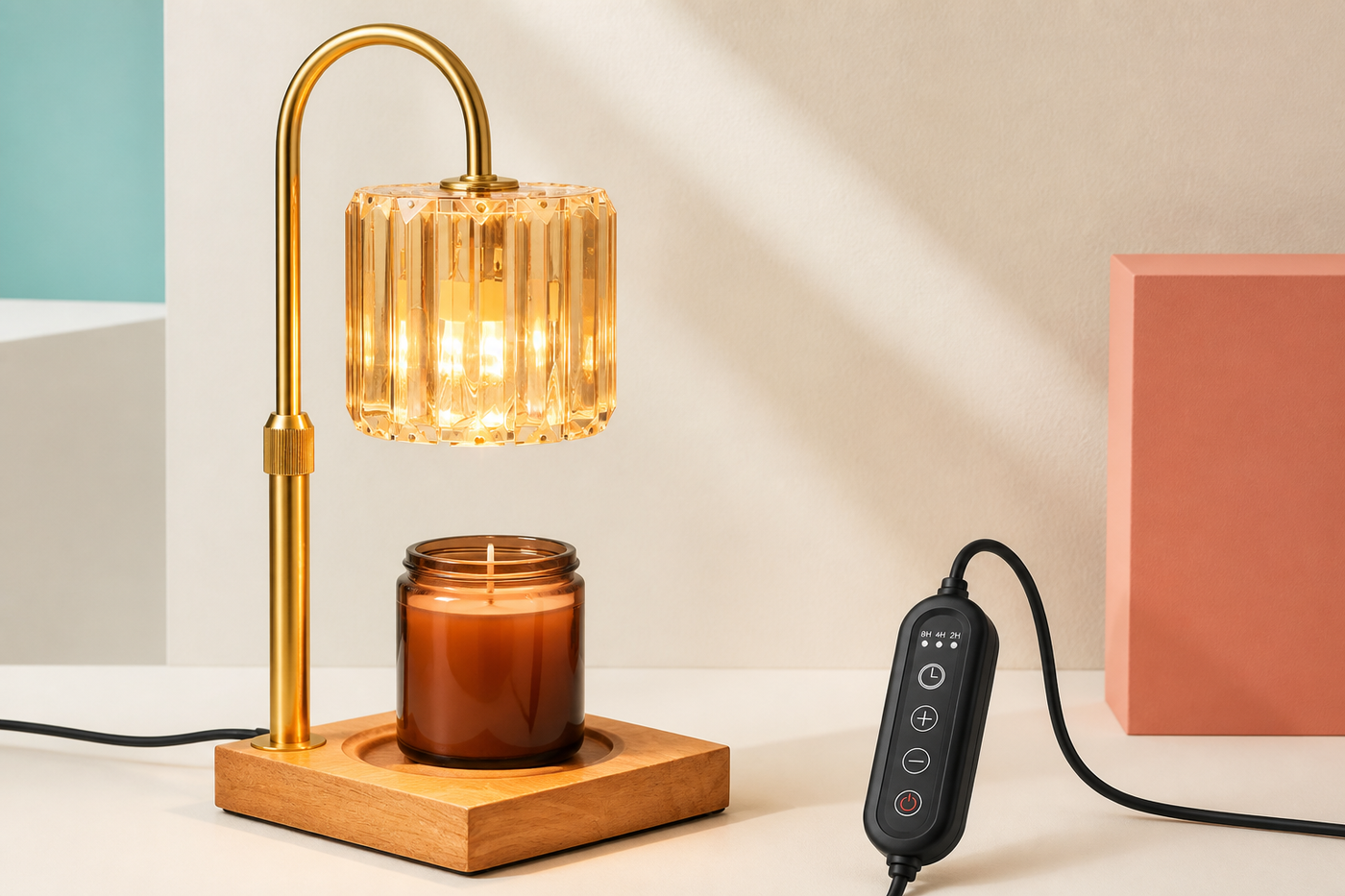 AuraMelt lamp and its in-line dimmer and 2, 4 and 8 hour timer controller