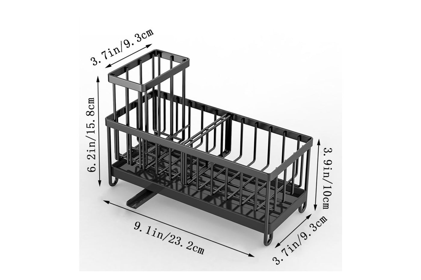 Brim sink caddy dimensions: 9.1 by 3.7 by 6.2 inches