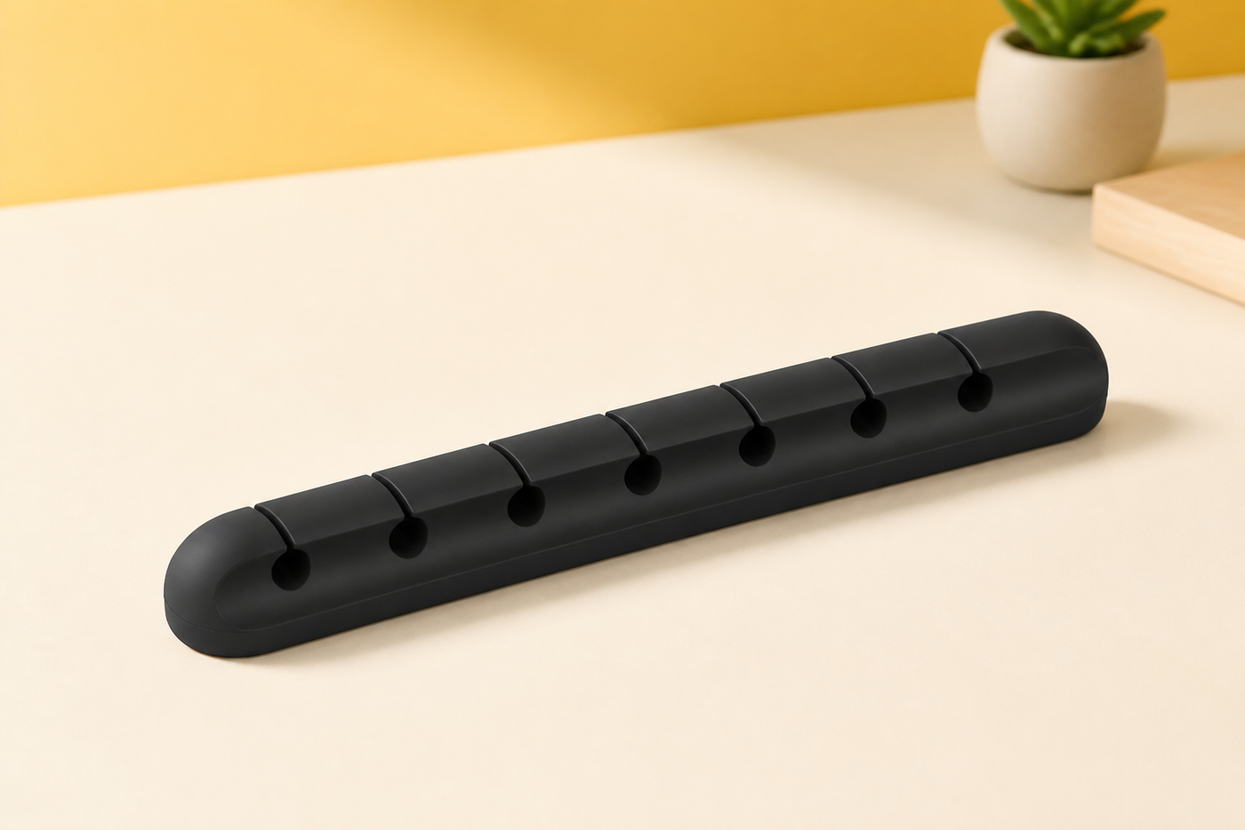 Black CordCove cable organizer with exactly seven slots