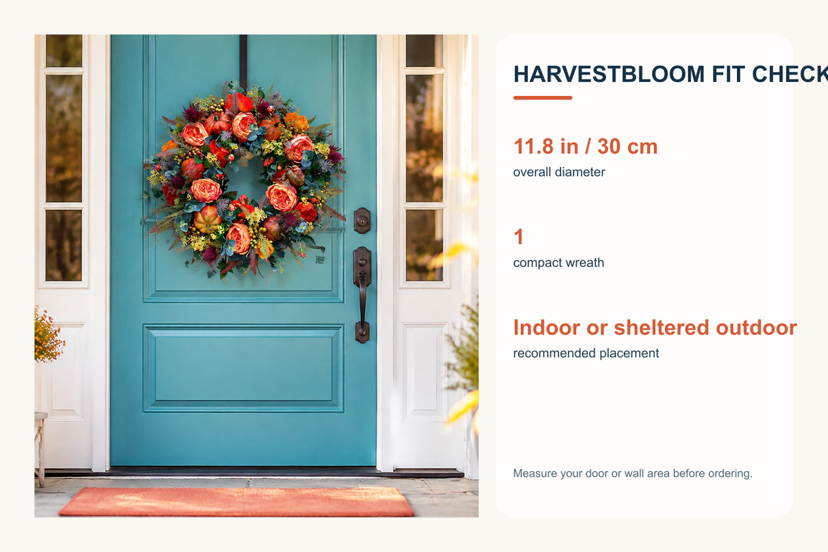 HarvestBloom fit guide showing an 11.8 inch or 30 centimeter overall diameter