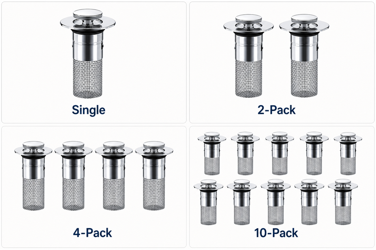 DrainGuard pack options with one, two, four, and ten filters