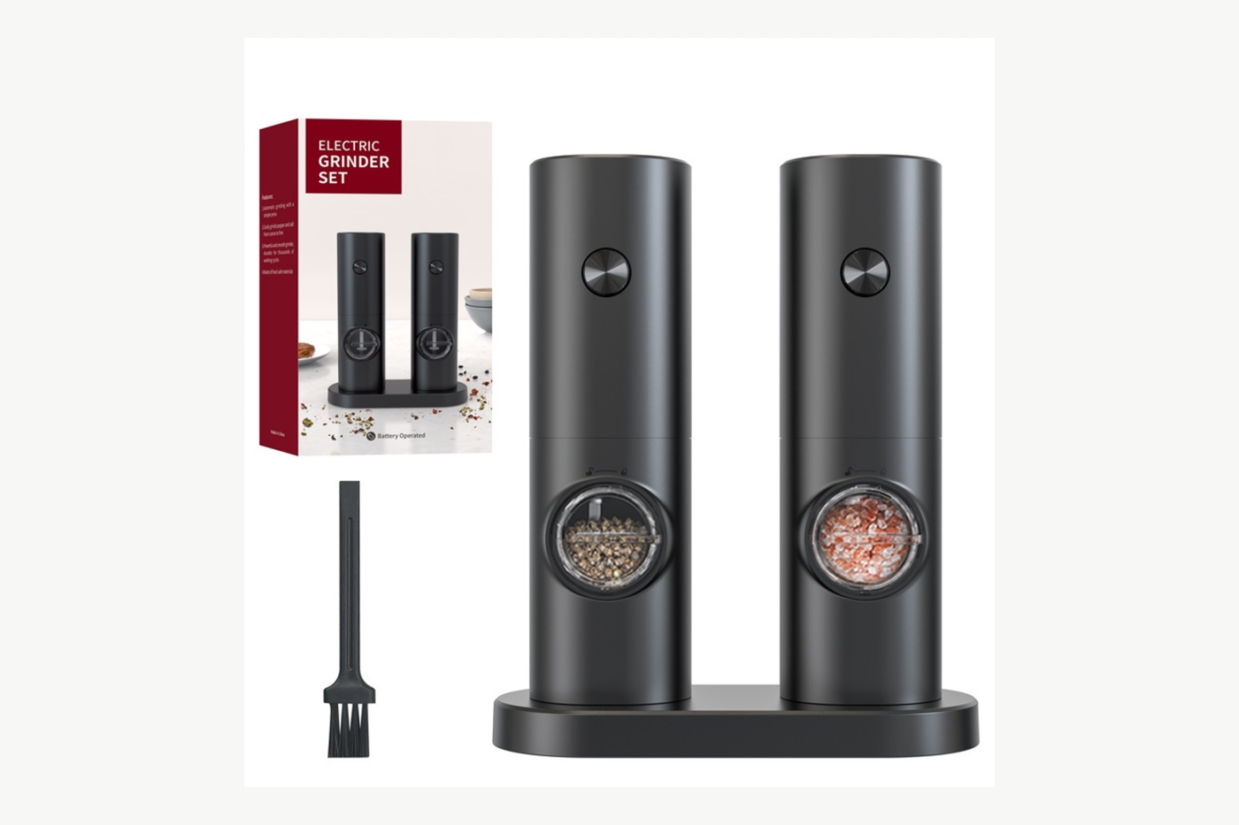 Exact DuoMill two-grinder set with storage base, cleaning brush and retail box