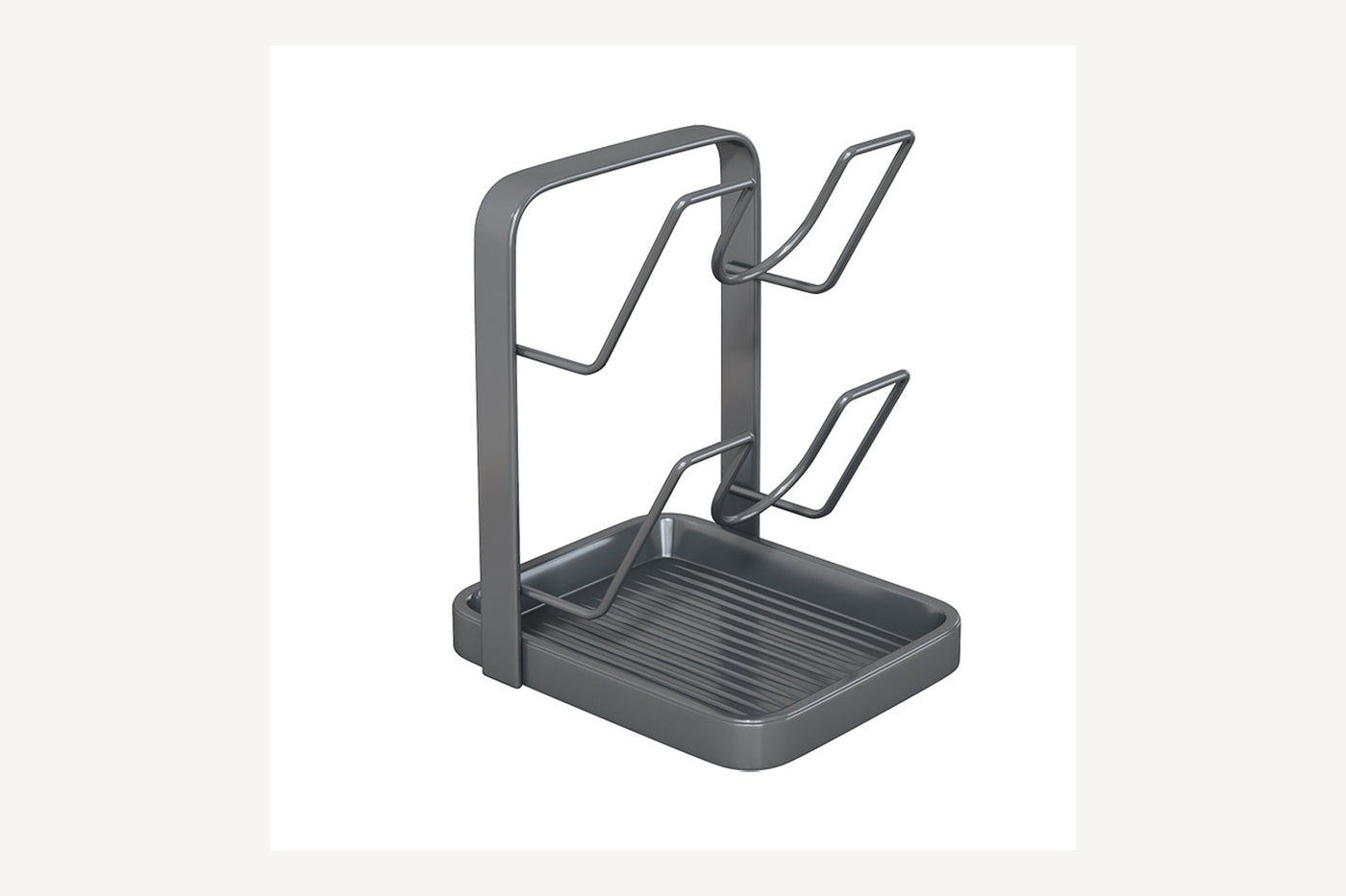 Exact Easel Double tier gunmetal rack with two U-shaped lid cradles and ribbed drip tray