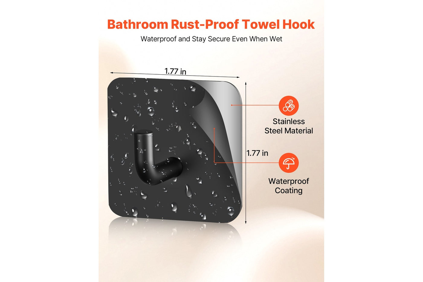 Exact matte-black adhesive utility hook with 1.77-inch square plate and coated metal construction