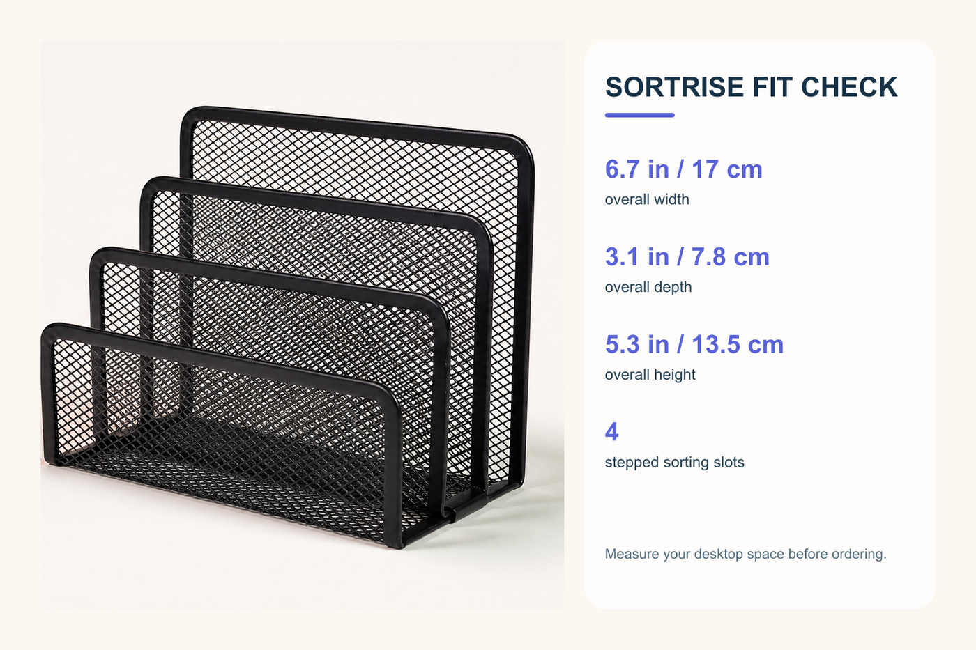 SortRise four-slot file organizer fit check with exact dimensions