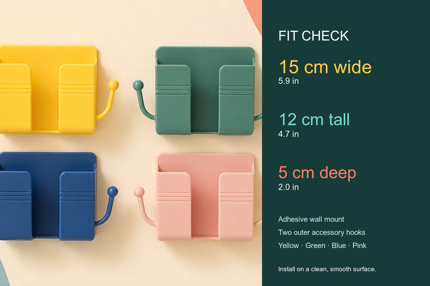 PlugPocket wall device holder fit check with supplier-listed dimensions