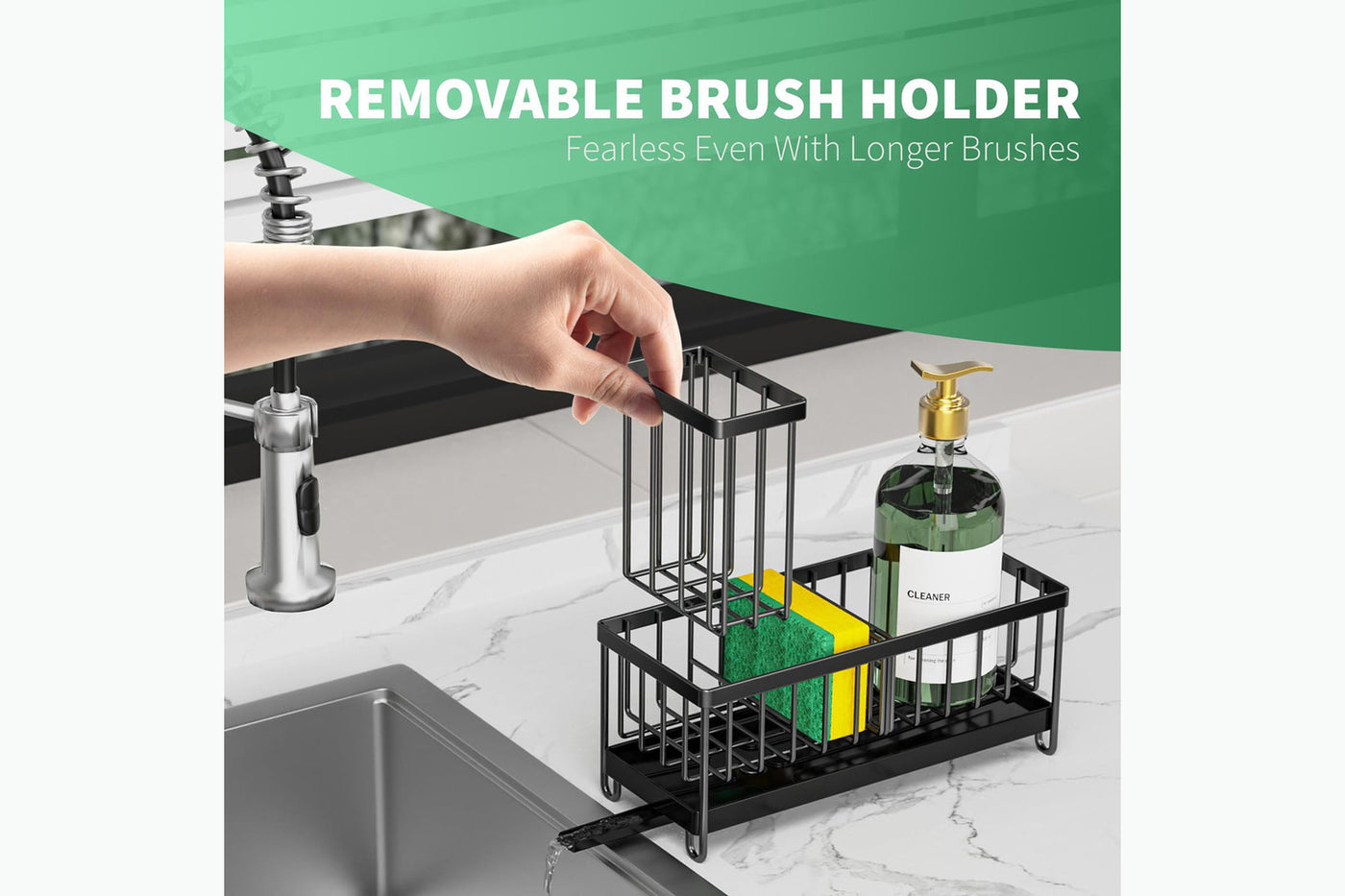 Removable brush holder lifting from the Brim sink caddy
