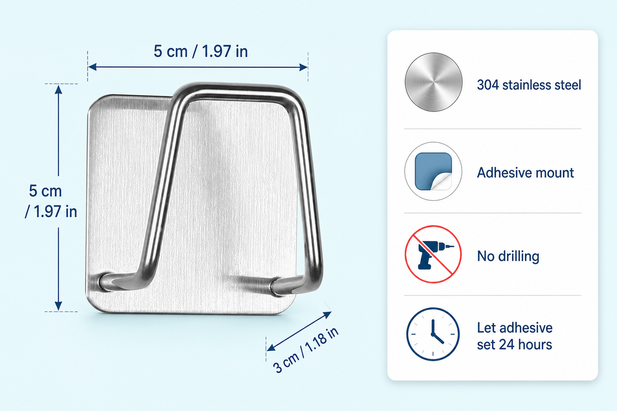 Cling sponge holder dimensions: 1.97 inches wide, 1.97 inches high and 1.18 inches deep