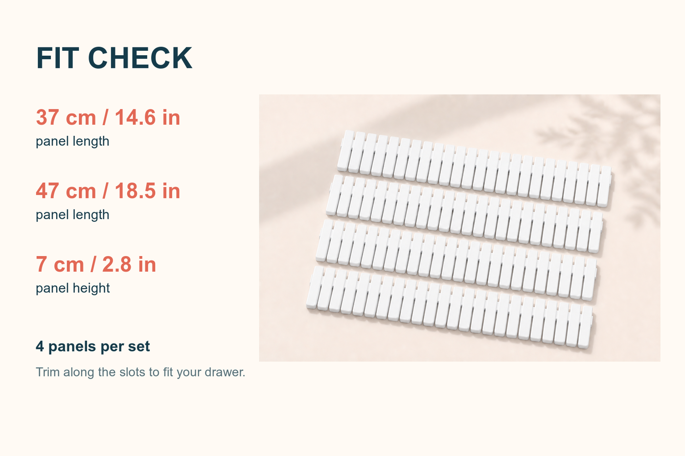 GridFit drawer divider dimensions for 37 cm and 47 cm panels