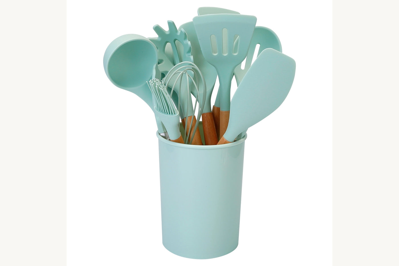 Exact Sage Green Hearth eleven-tool silicone utensil set with holder