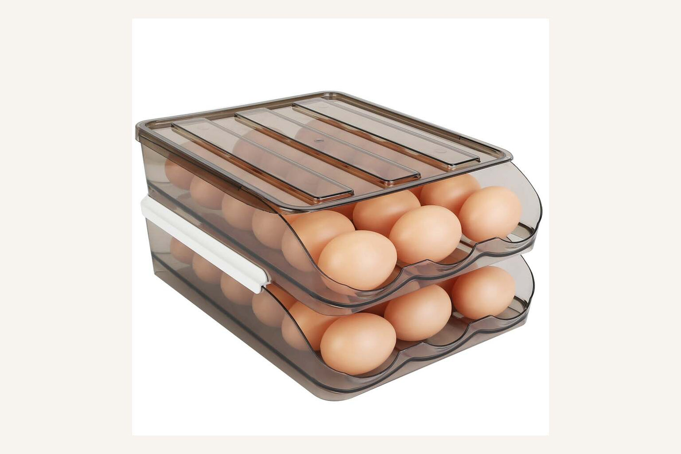 Exact Brown Roost two-tier rolling egg organizer with lid