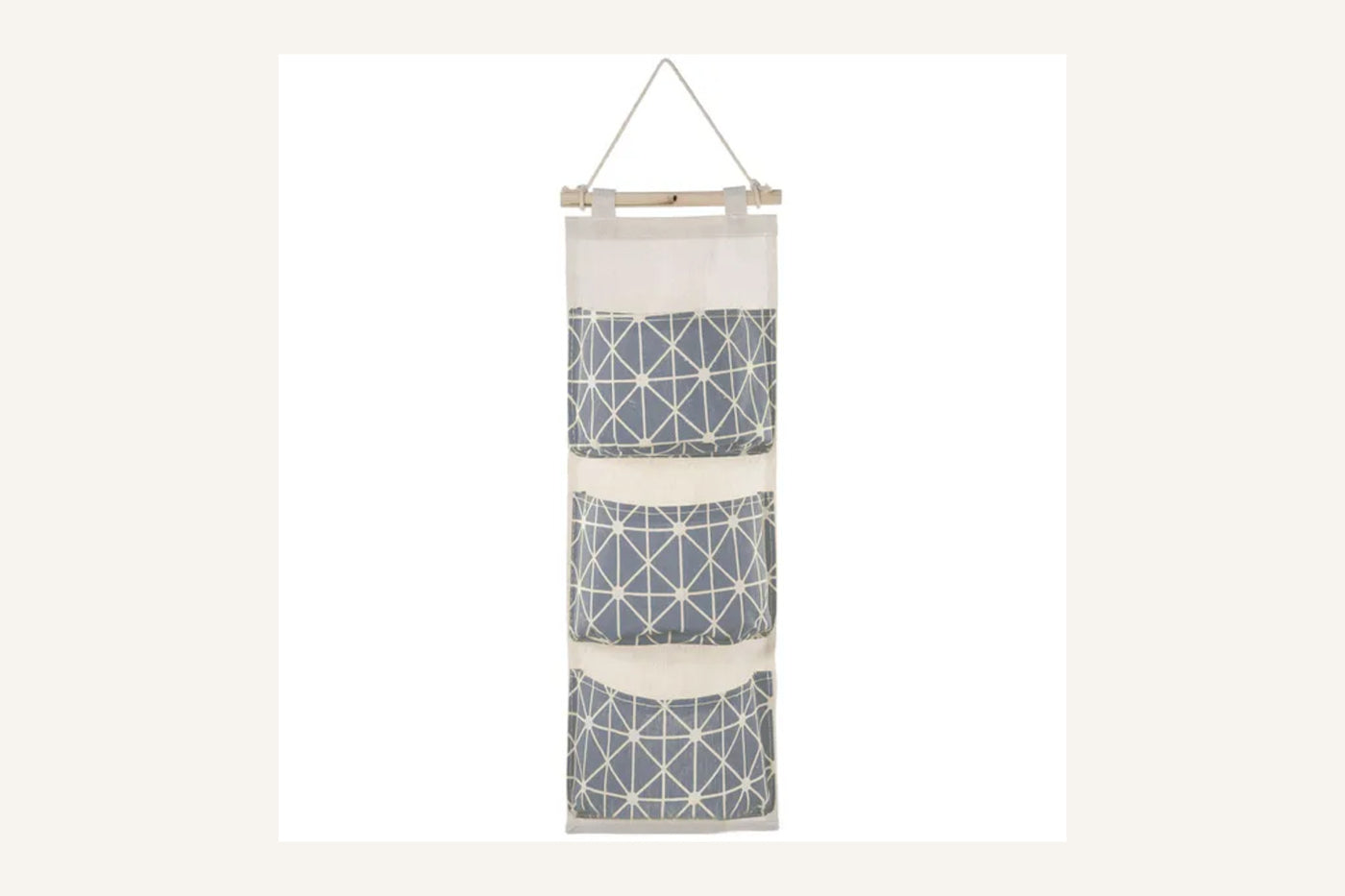 Exact Grey Sill three-pocket hanging organizer with wooden dowel