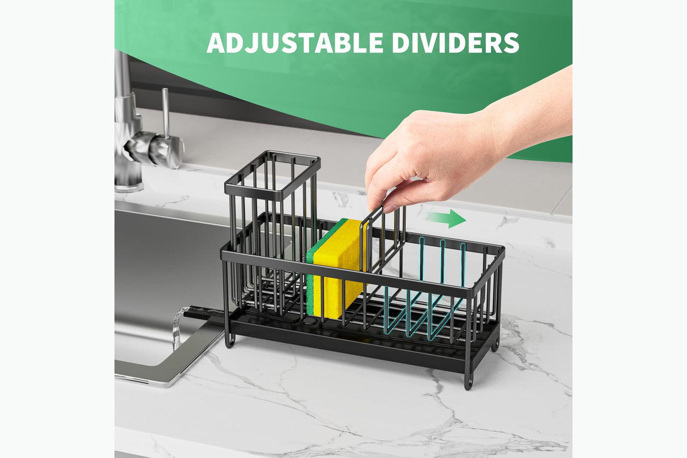 Adjustable divider moving inside the Brim sink caddy
