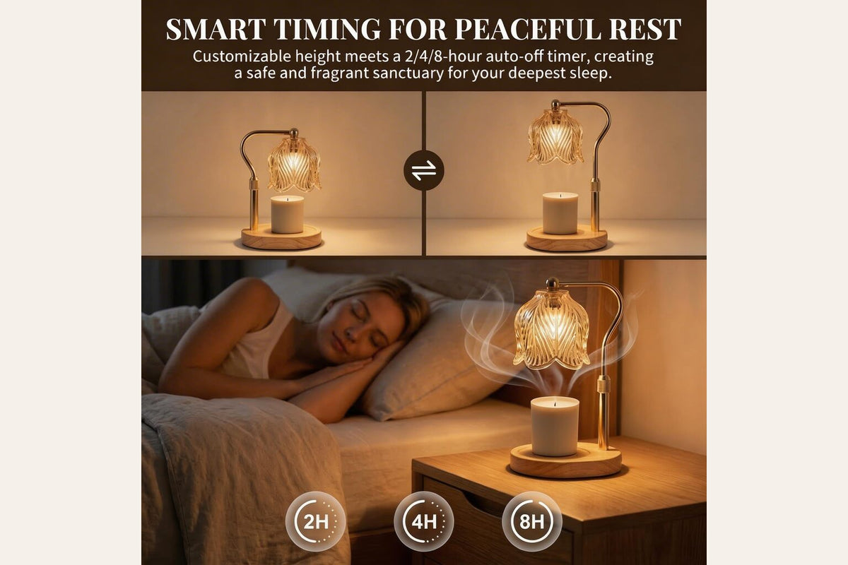 EmberGlow adjustable lamp height and 2, 4, or 8 hour timer guide