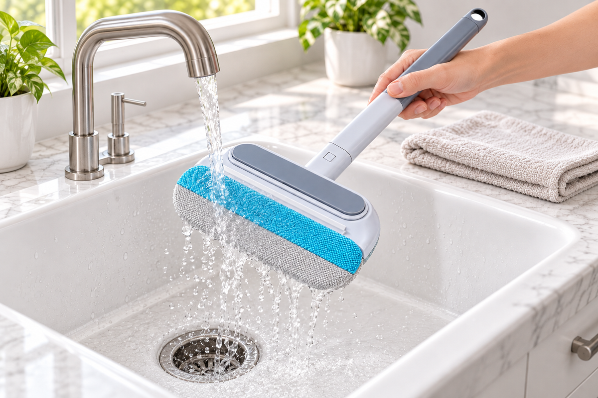 FurReach washable directional fabric brush head rinsed under clean water