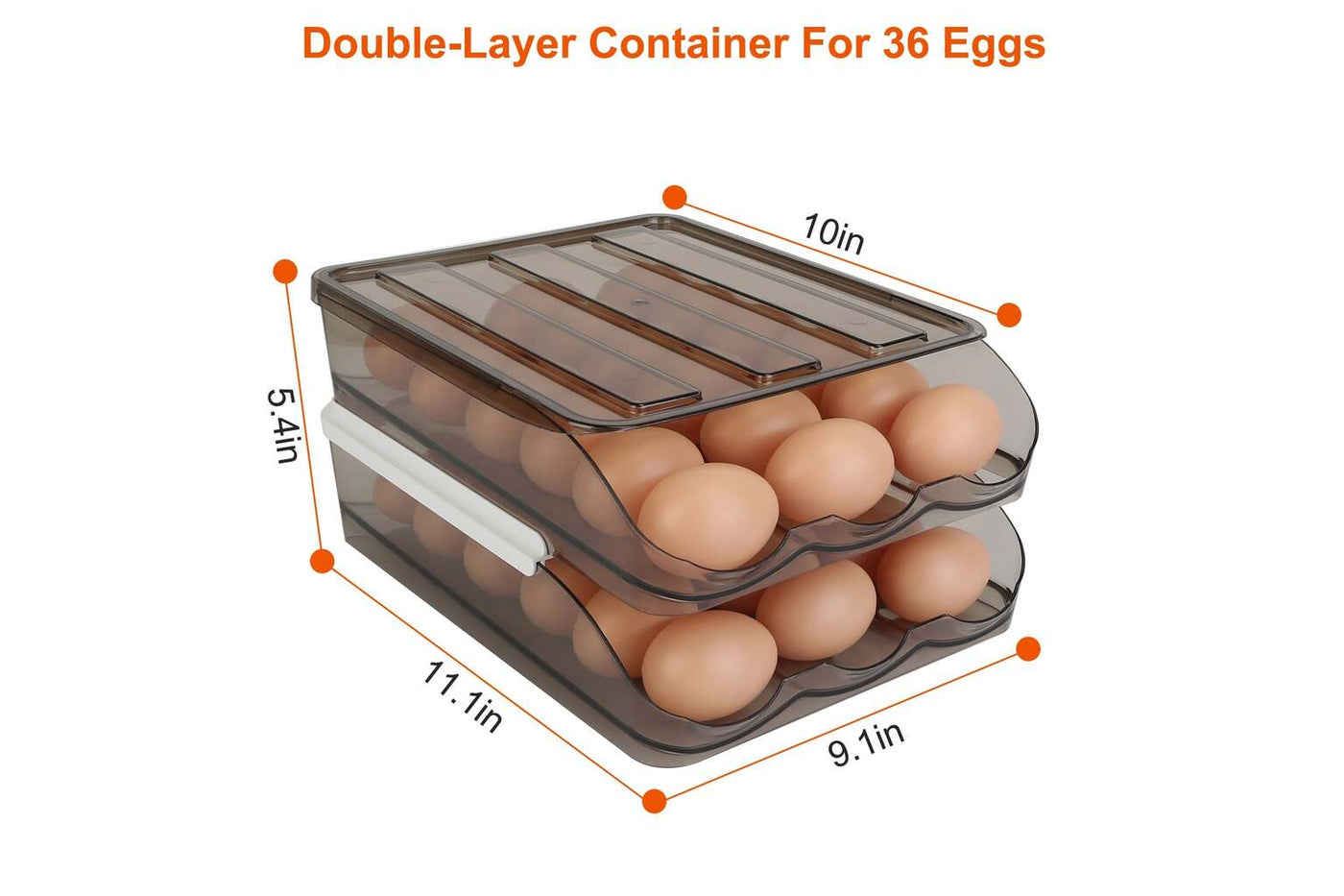 Roost 36-egg organizer dimensions: 10 by 11.1 by 5.4 inches