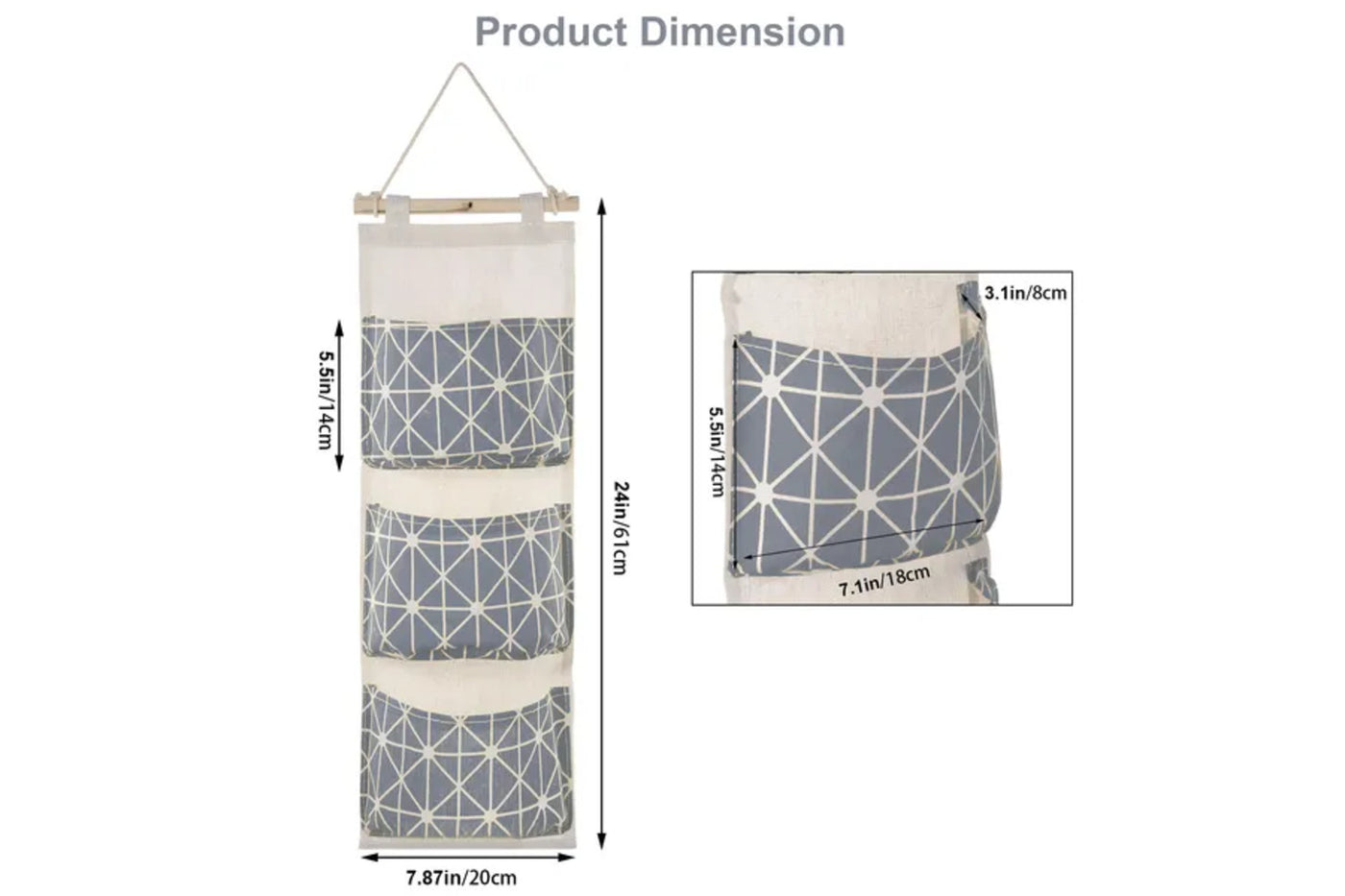 Sill organizer dimensions: 24 inches tall with three deep pockets