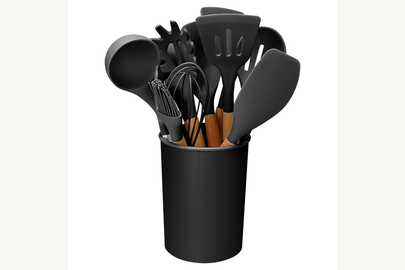 Exact Black Hearth eleven-tool silicone utensil set with holder