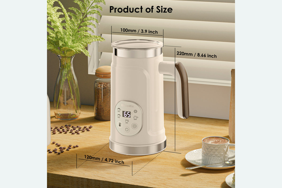 VelvetFroth dimensions: 8.66 inch height, 3.9 inch body diameter and 4.72 inch base