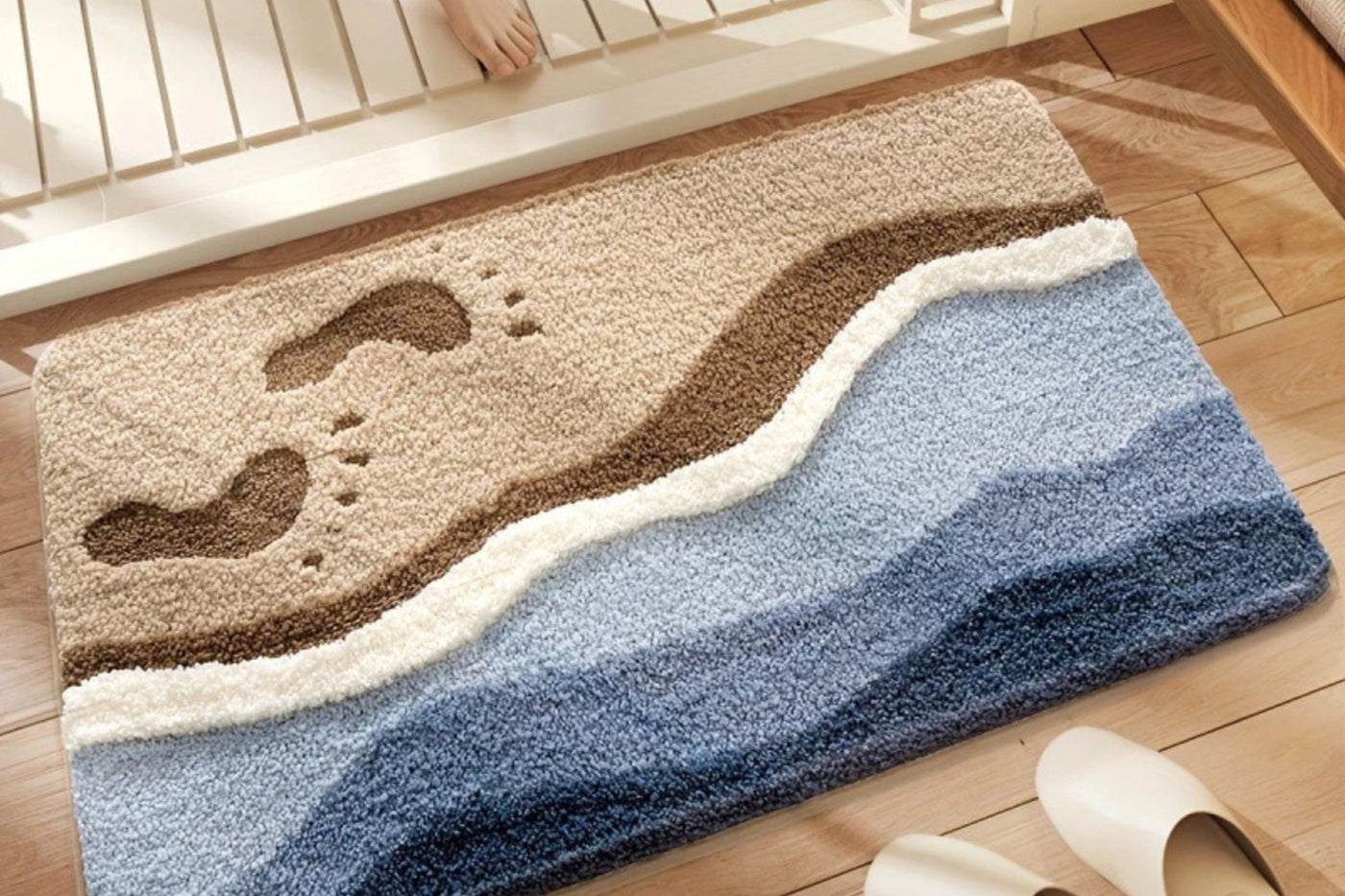 Footprint Shore Drift bath mat in beige and blue