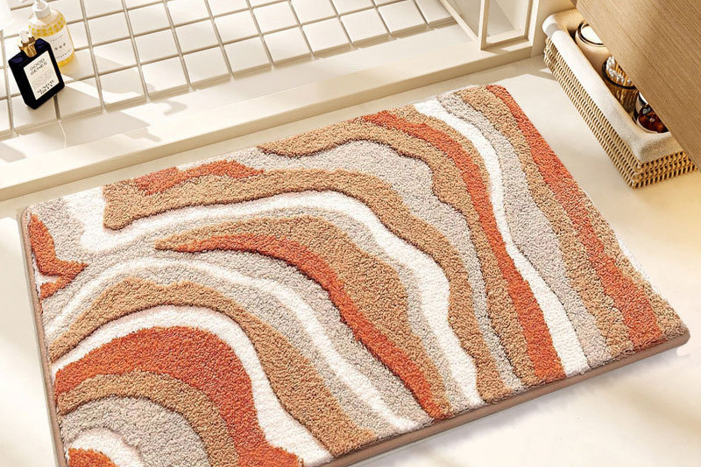 Terracotta Current Drift bath mat in warm neutral tones