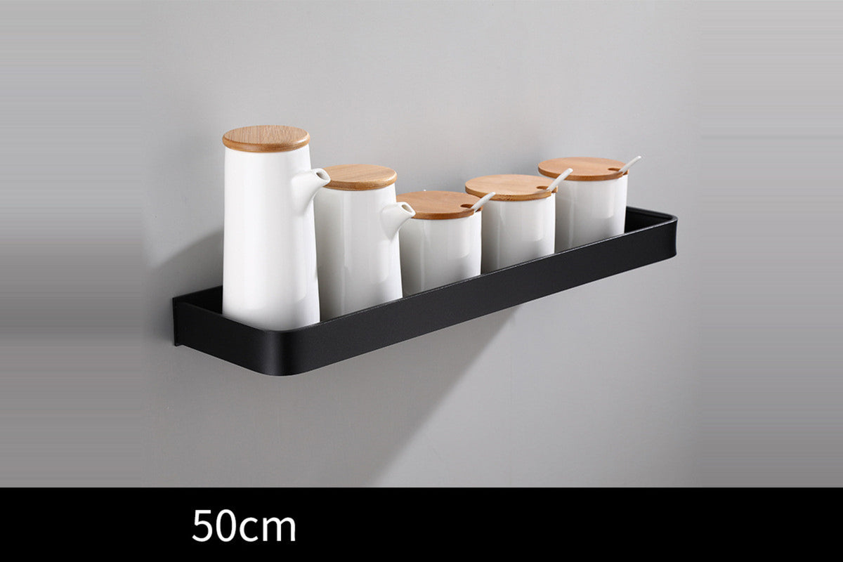 Ledge 50 cm matte-black wall shelf without towel bar, fully shown