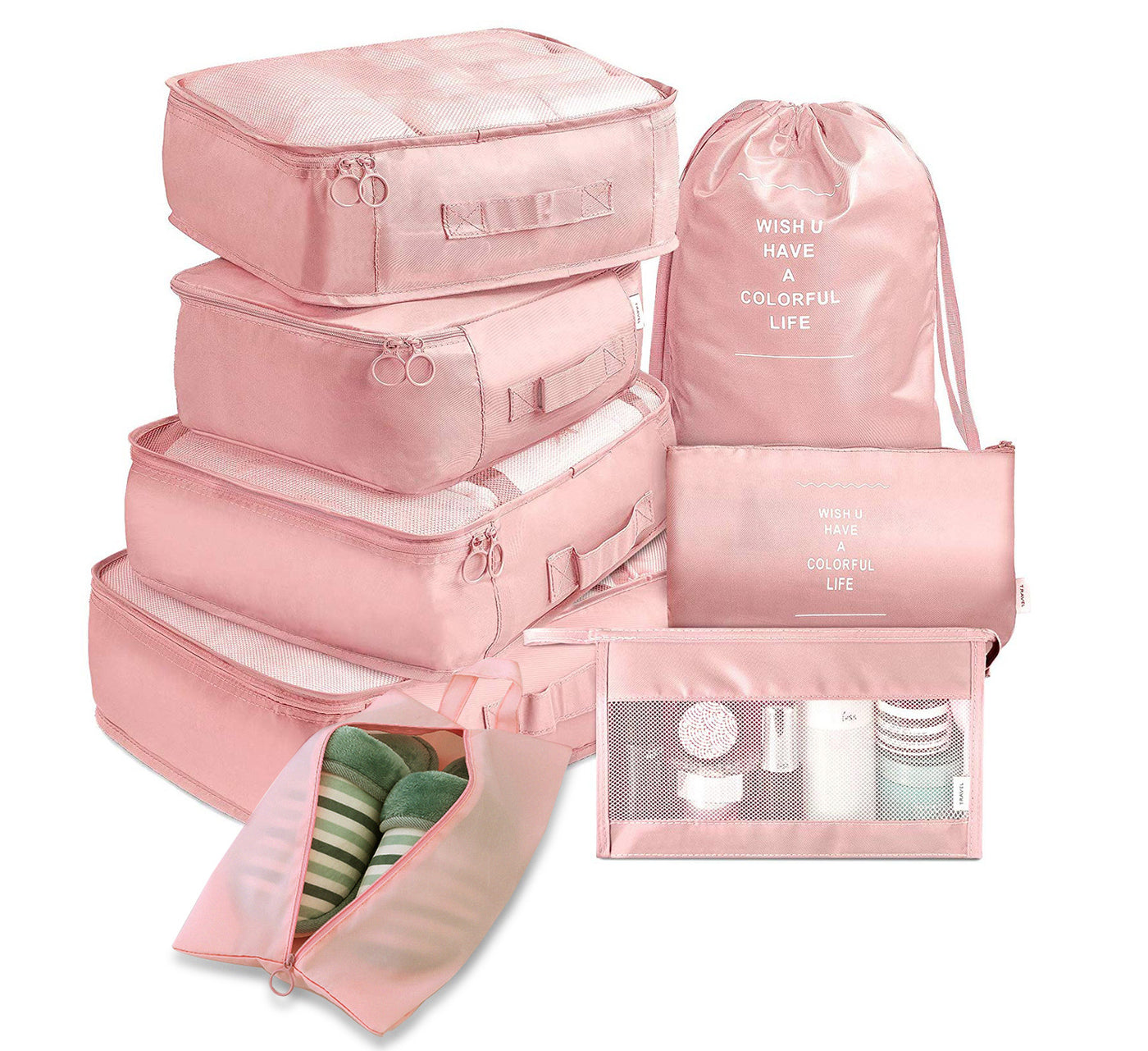 Voyage 8-Piece Packing Cube Set — Pink