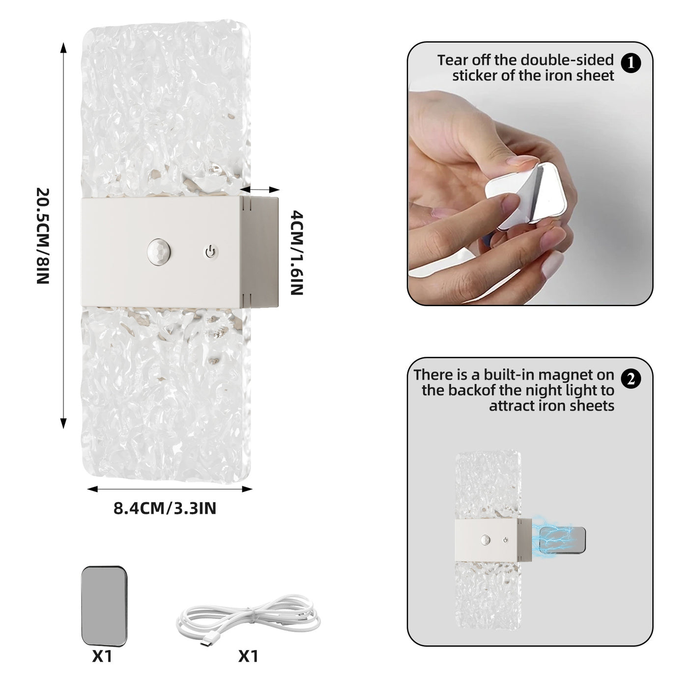 Facet White Rectangle wall light dimensions and magnetic mount