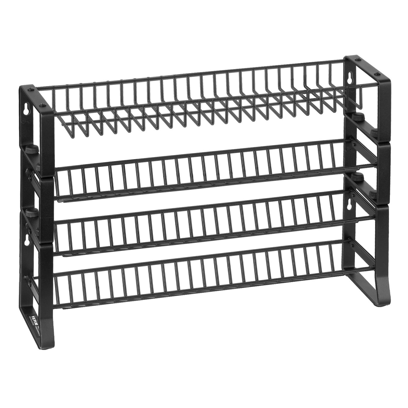 Empty Savor spice rack from the front, showing the keyhole slots for wall mounting