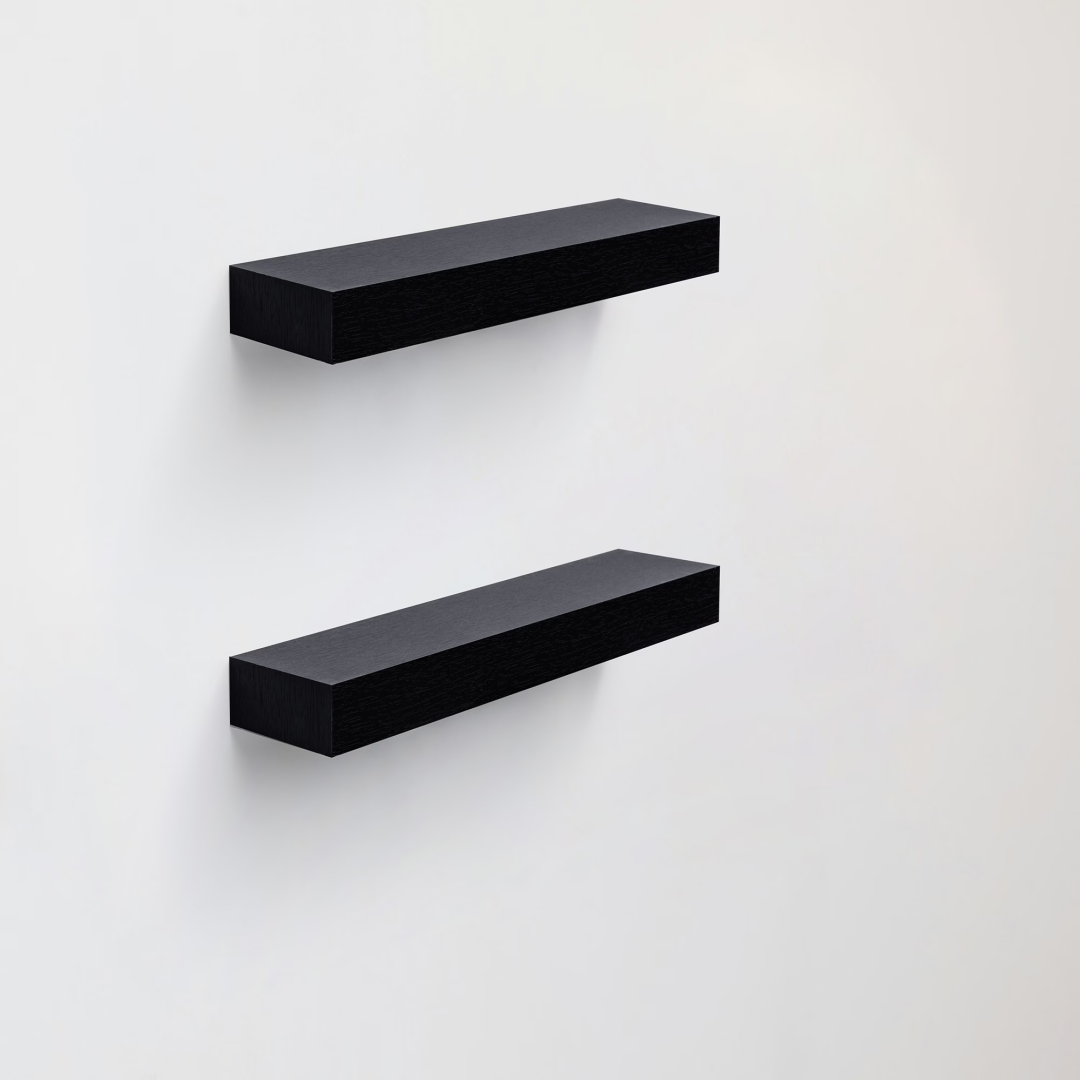 Pair of Halo floating shelves mounted on a plain white wall