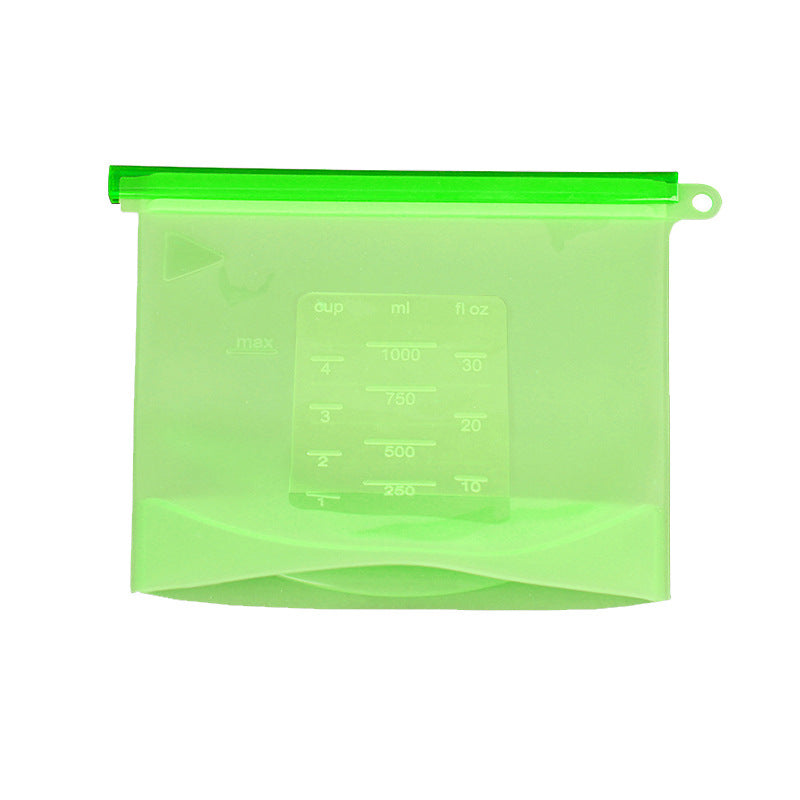Green Cinch silicone bag showing the moulded measurement marks