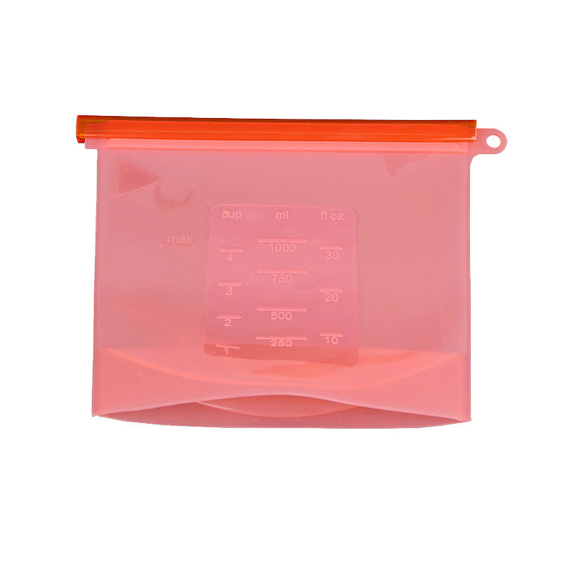 Red Cinch silicone bag showing the moulded measurement marks and hanging loop