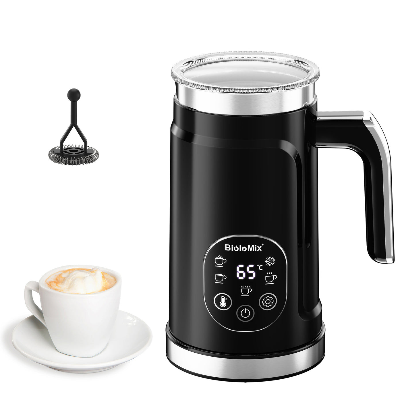 VelvetFroth milk frother with coffee