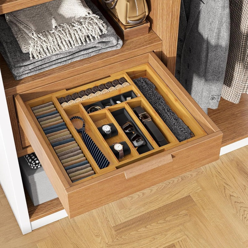 GrainSort bamboo organizer in a kitchen drawer