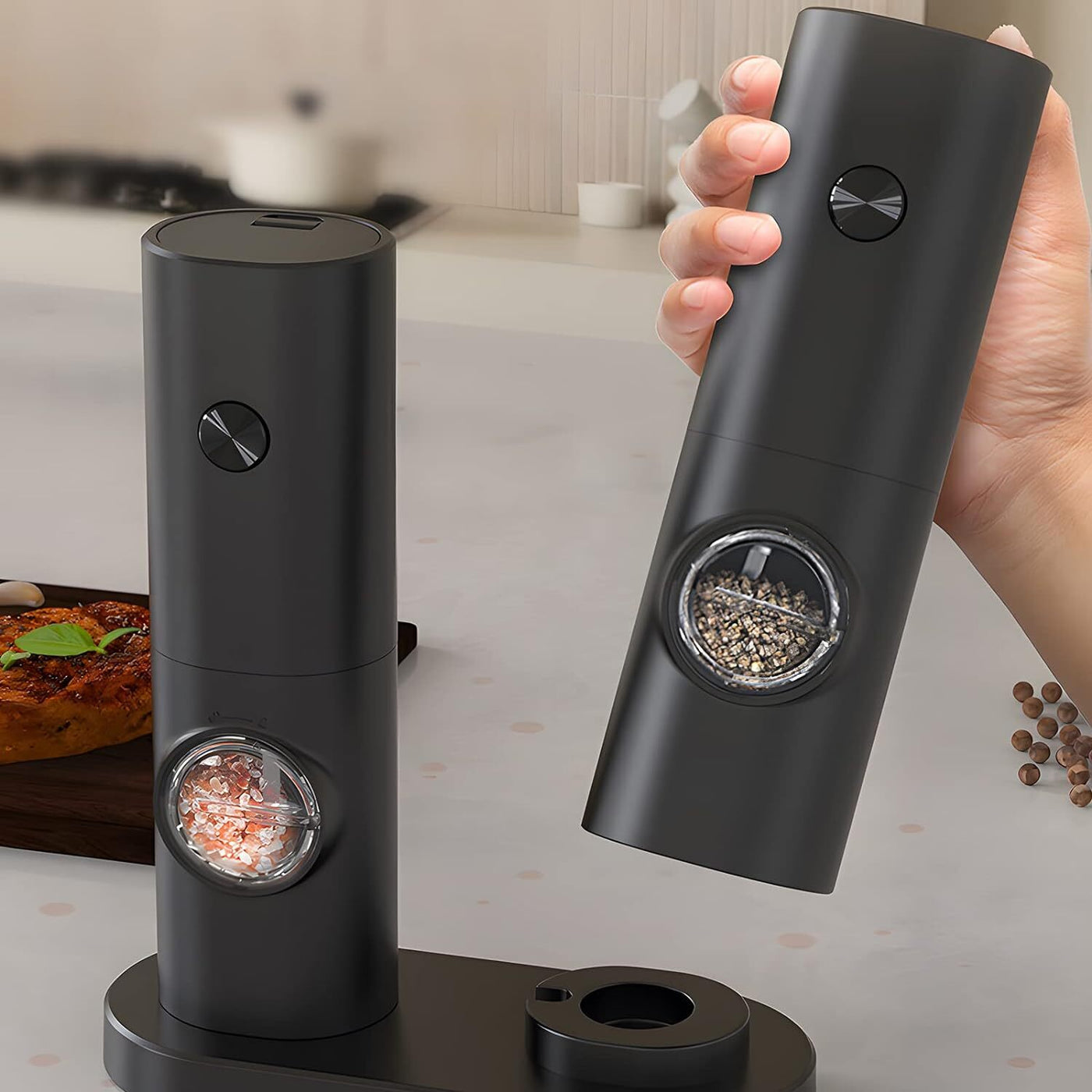 DuoMill grinders on a counter