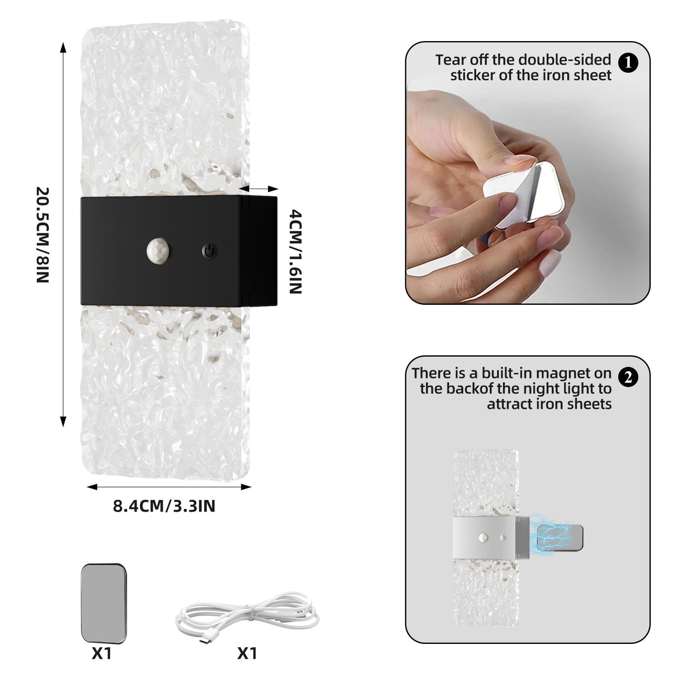 Facet Black Rectangle wall light dimensions and magnetic mount