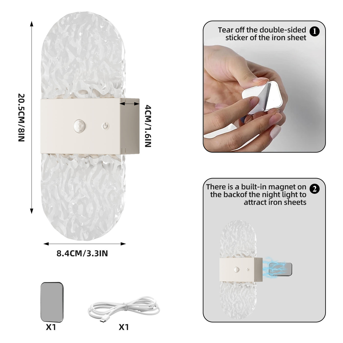 Facet White Oval wall light dimensions and magnetic mount